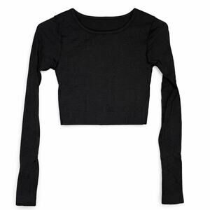 Lululemon Black Ribbed Long Sleeve Cropped Athletic Top Built-In Bra Size 6